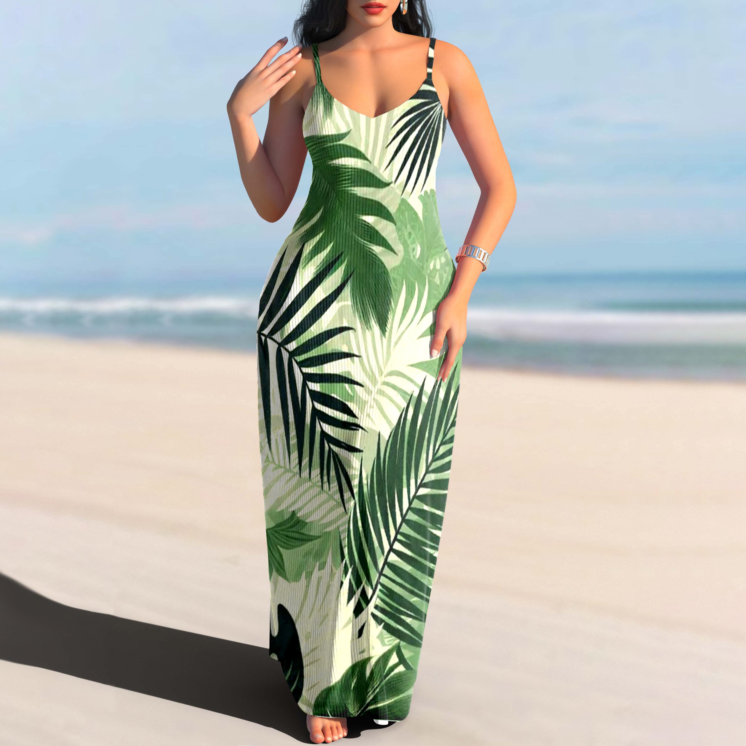 Damen Geblümt Spaghettiträger Ärmellos Bequem Lässig Maxikleid