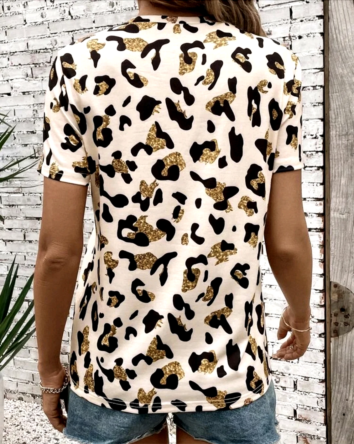 Lässig Geometrisch Rundhals Kurzarm T-Shirt
