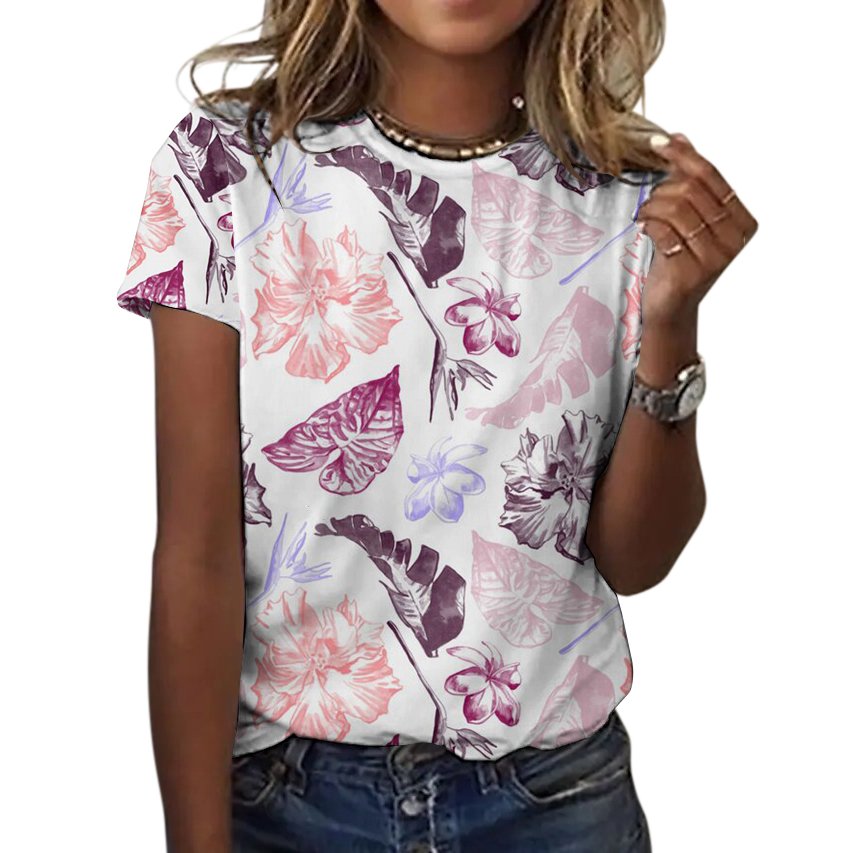 Lässig Geblümt Rundhals Kurzarm T-Shirt