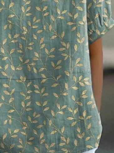 Schalkragen Kurzarm Geblümt Print Leicht Weit Bluse für Damen