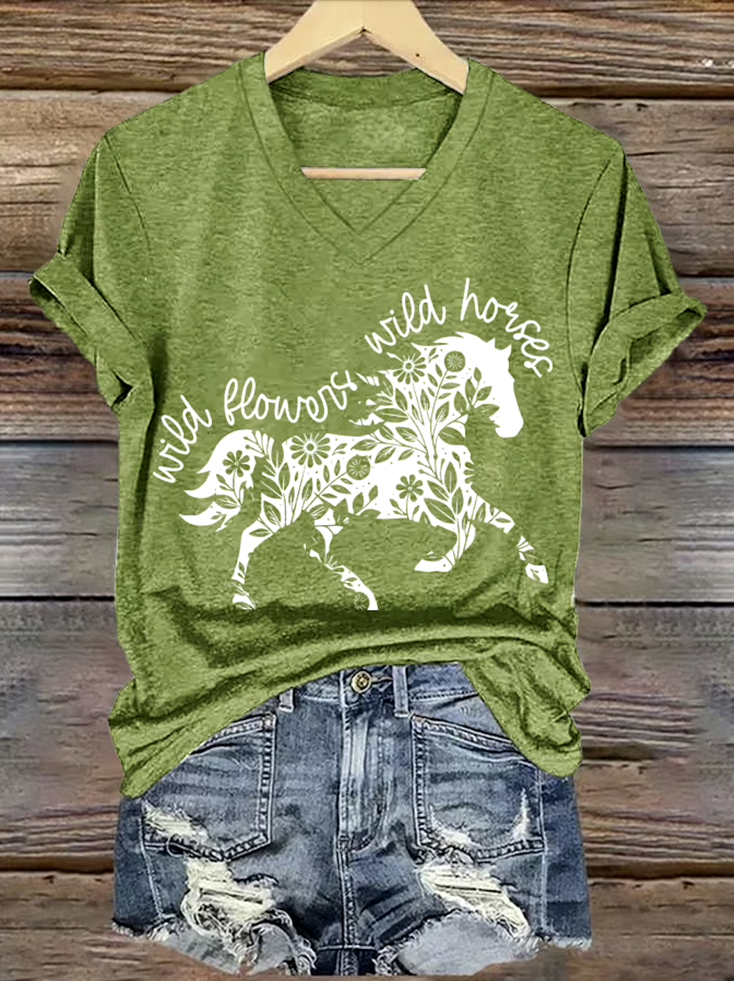 Lässig Geblümt V-Ausschnitt Kurzarm T-Shirt