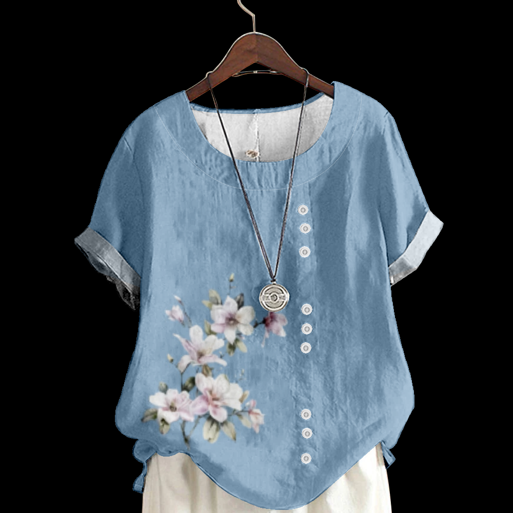 Rundhals Halbarm Geblümt Regelmäßig Regelmäßige Passform Bluse für Damen