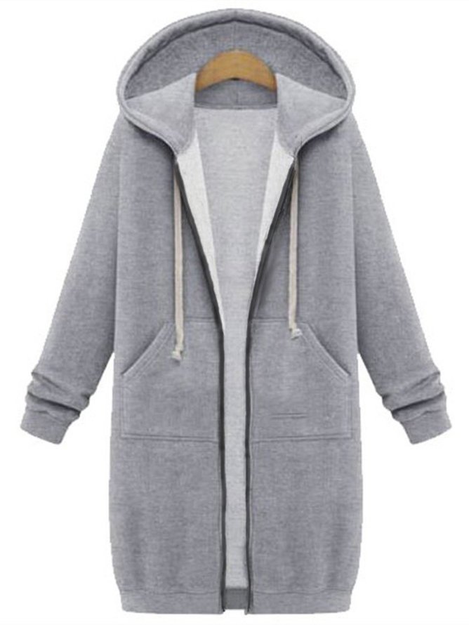 Damen Unifarben Kapuzenjacke mit Reißverschluss Schwer Regelmäßige Passform Mantel