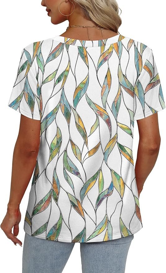 Lässig Geometrisch V-Ausschnitt Kurzarm T-Shirt