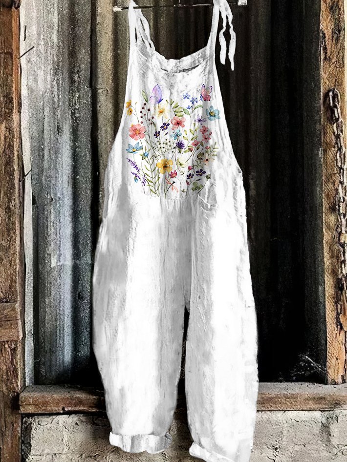 Damen Ärmellos Spaghettiträger Regelmäßige Passform Lang Täglich Lässig Geblümt Normal Cami Jumpsuit