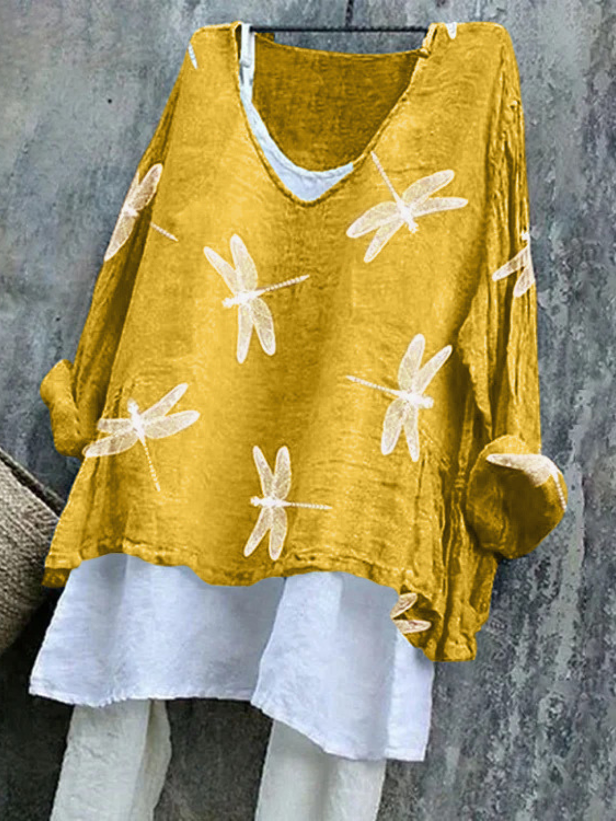 Retro Tier V-Ausschnitt Langarm T-Shirt