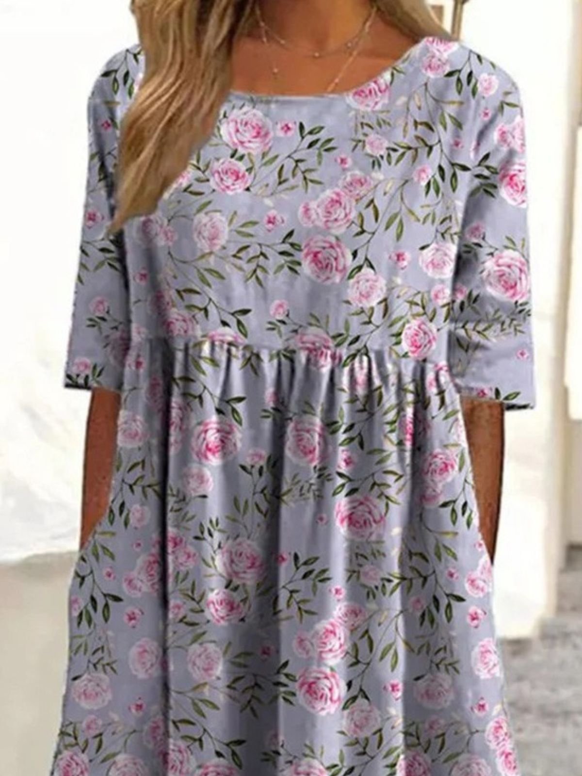 Damen Geblümt Rundhals Kurzarm Bequem Lässig Maxikleid