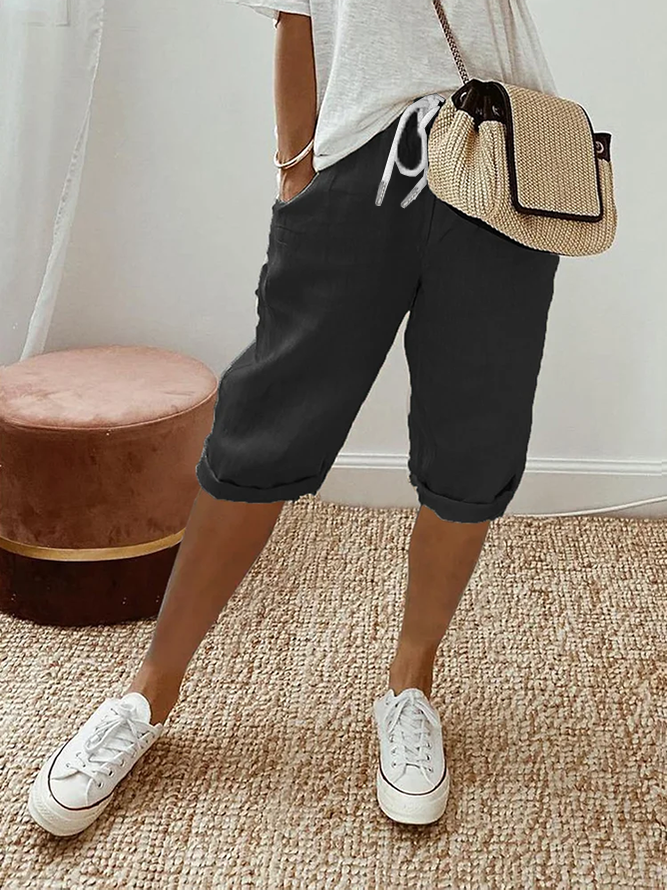 Lässig Unifarben Fünfte Hose Print Hose