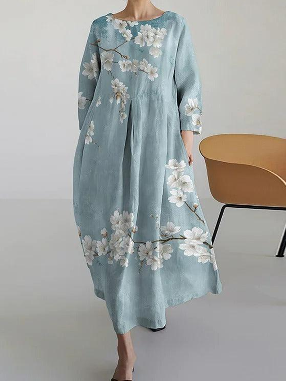 Damen Geblümt Rundhals Halbarm Bequem Lässig Maxikleid