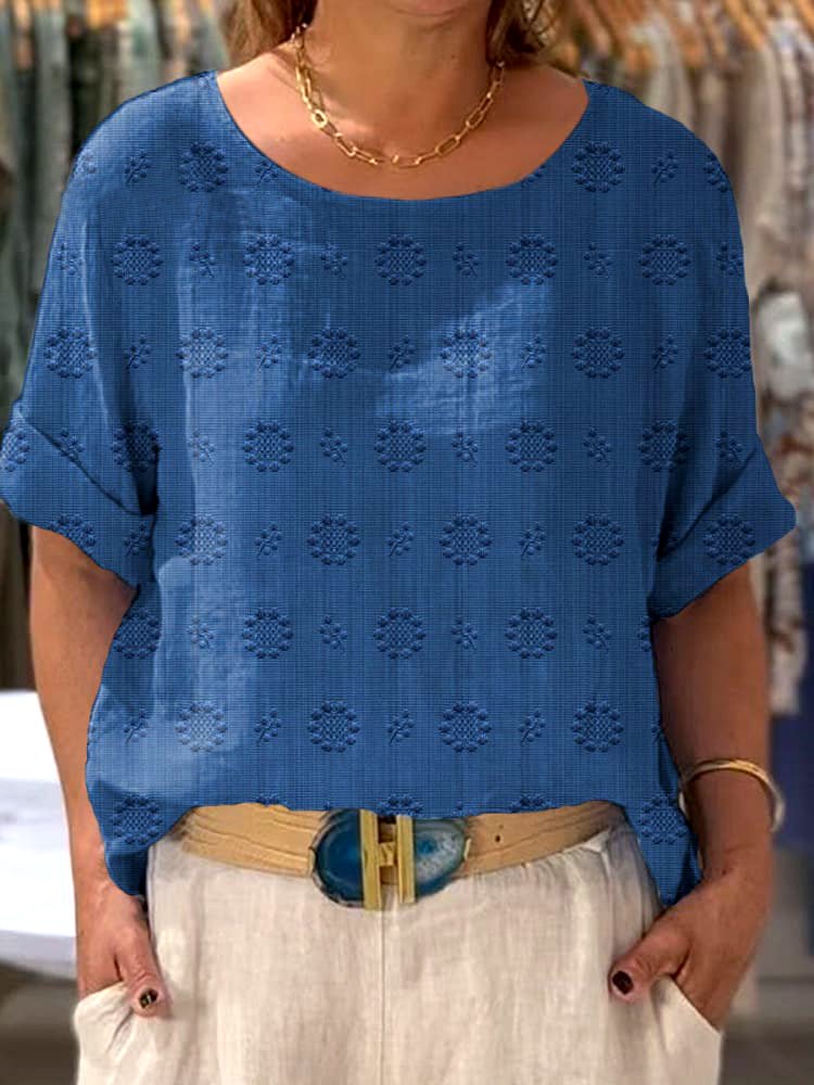 Lässig Geblümt Rundhals Kurzarm T-Shirt