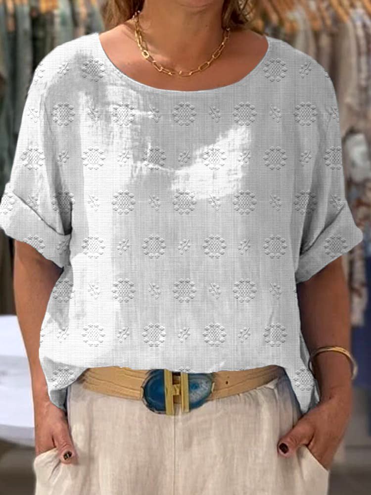 Lässig Geblümt Rundhals Kurzarm T-Shirt