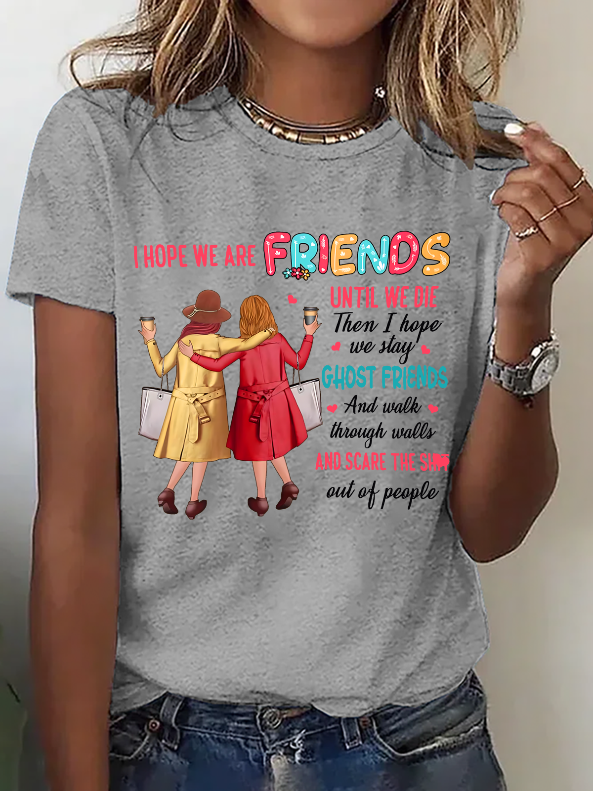 Lässig Textbriefe Rundhals Kurzarm T-Shirt