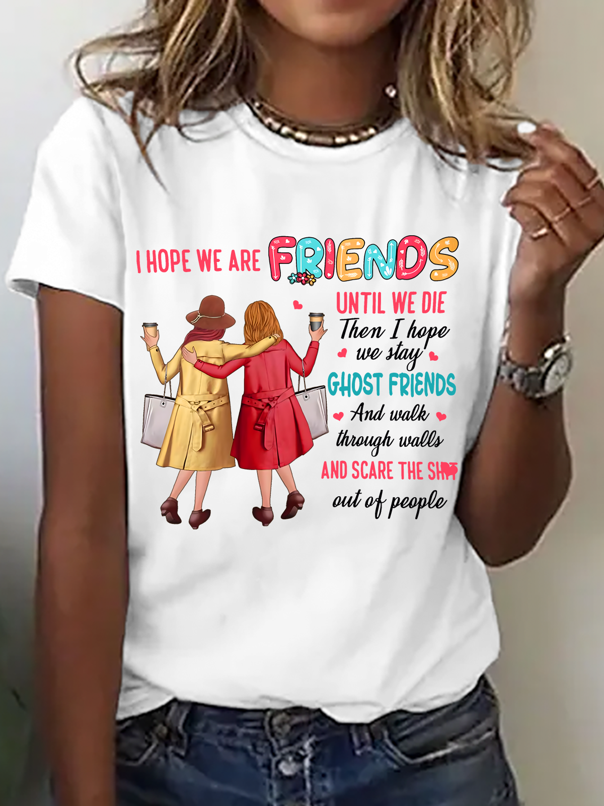 Lässig Textbriefe Rundhals Kurzarm T-Shirt