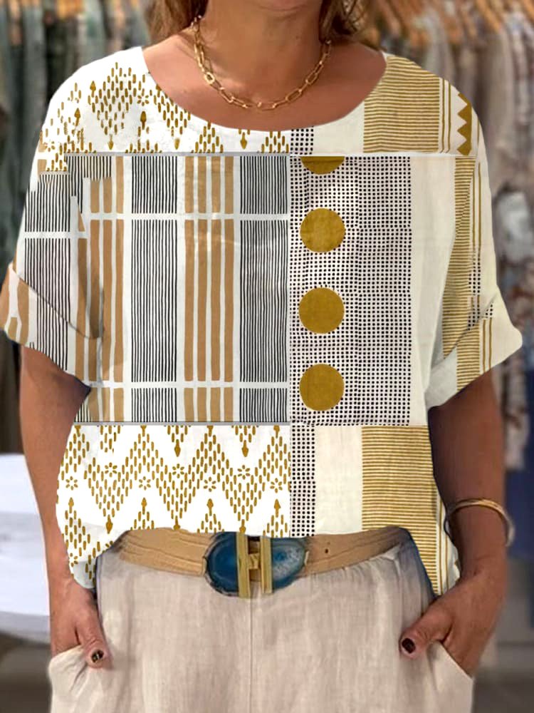 Lässig Geometrisch Rundhals Kurzarm T-Shirt