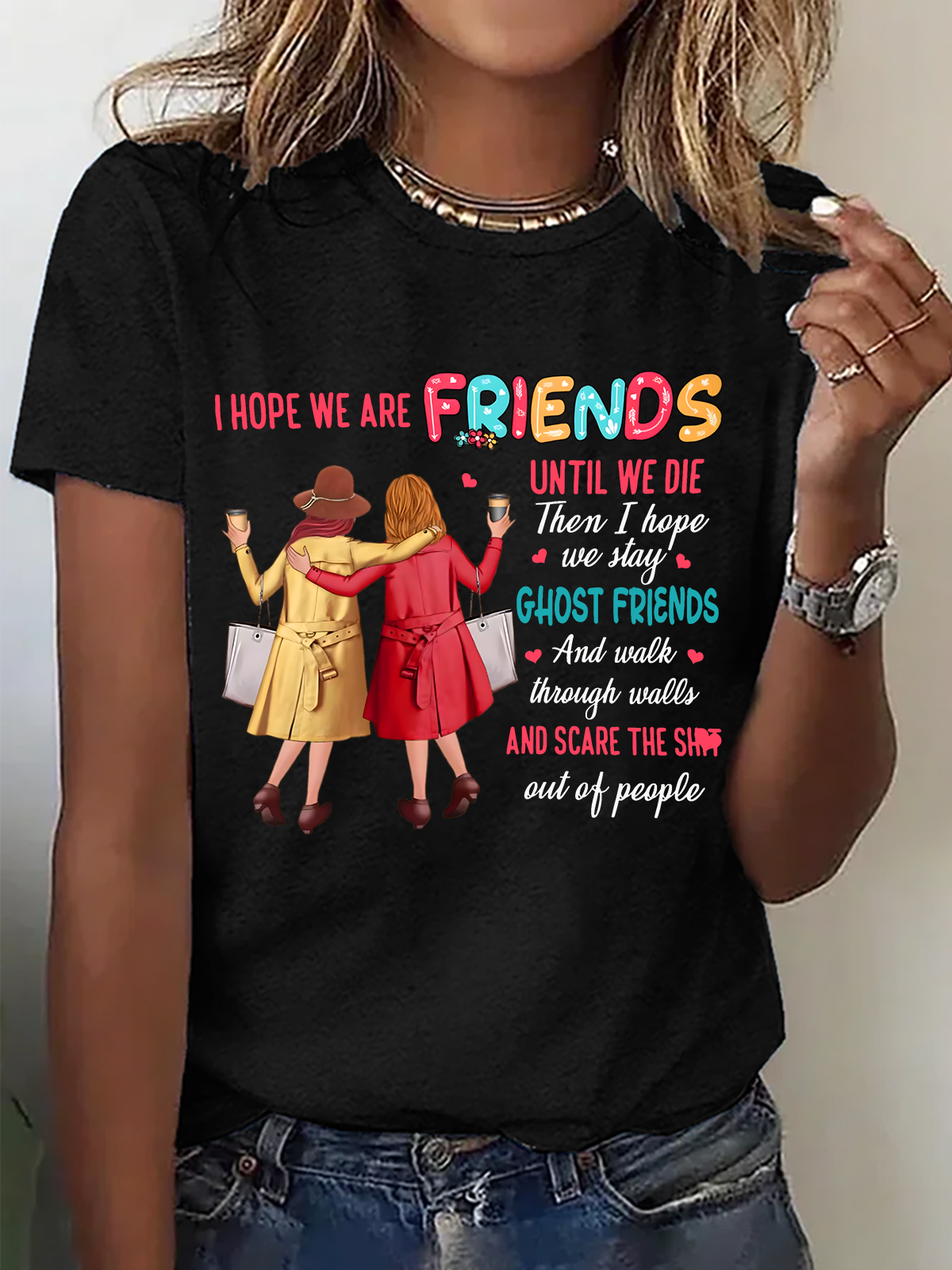Lässig Textbriefe Rundhals Kurzarm T-Shirt