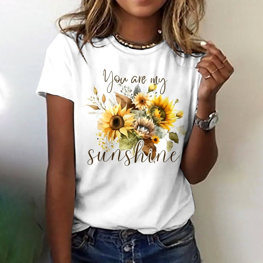 Lässig Geblümt Rundhals Kurzarm T-Shirt