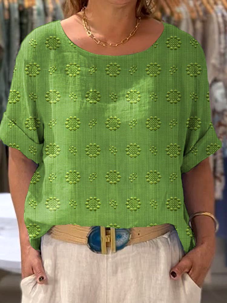 Lässig Geblümt Rundhals Kurzarm T-Shirt