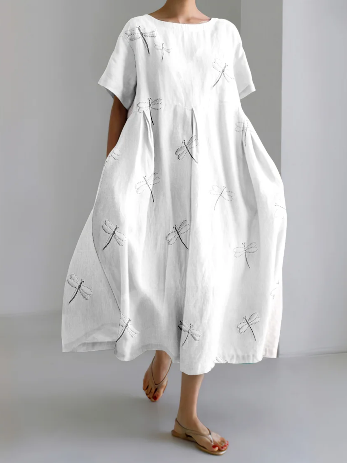 Damen Tier Rundhals Kurzarm Bequem Lässig Maxikleid