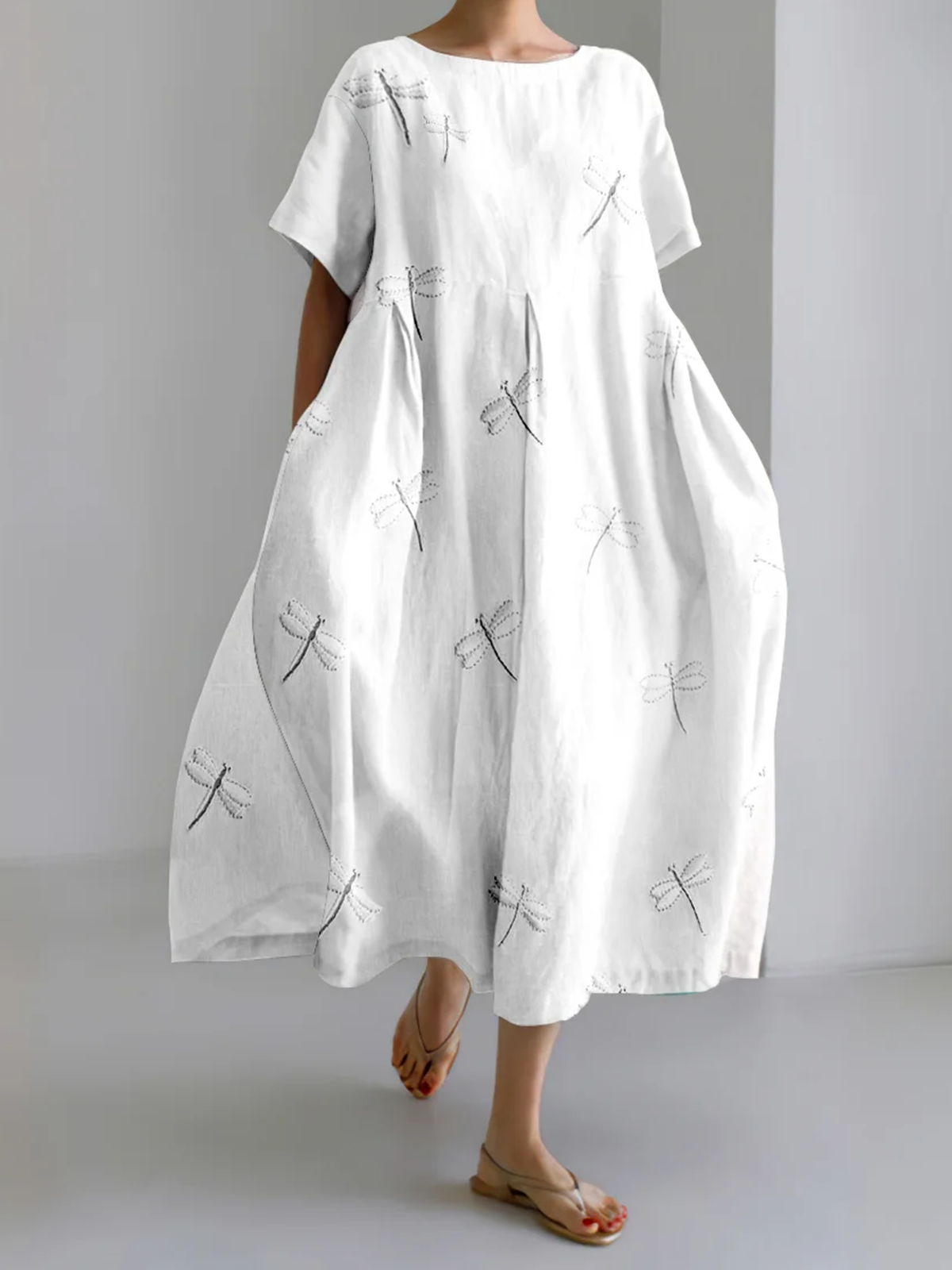 Damen Tier Rundhals Kurzarm Bequem Lässig Maxikleid
