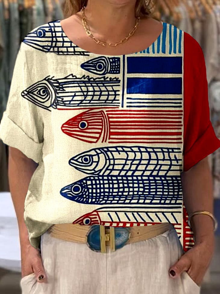 Lässig Geometrisch Rundhals Kurzarm T-Shirt