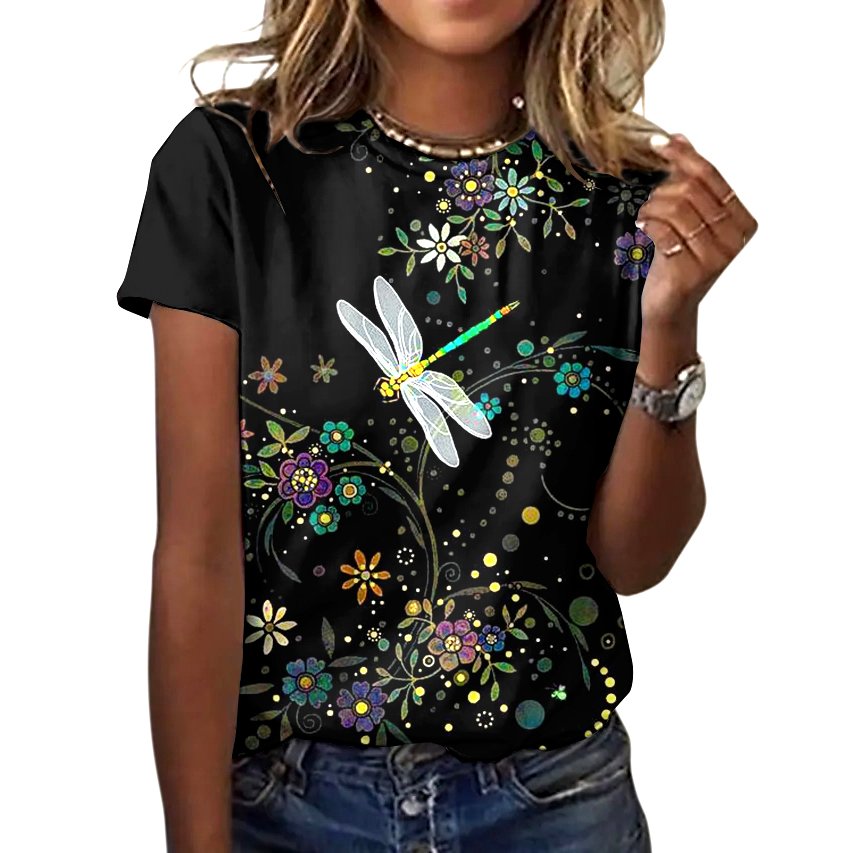 Lässig Geblümt Rundhals Kurzarm T-Shirt