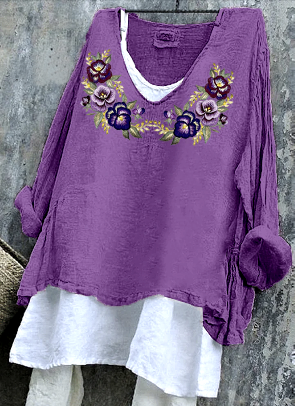 Lässig Geblümt Rundhals Langarm T-Shirt