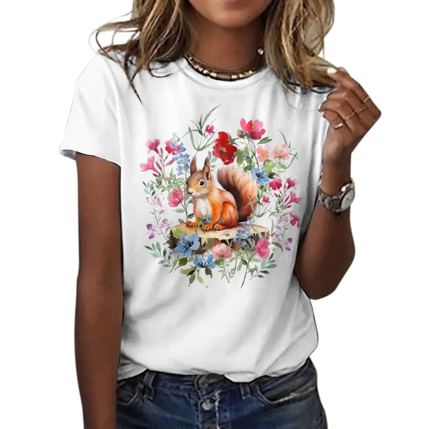 Lässig Geblümt Rundhals Kurzarm T-Shirt