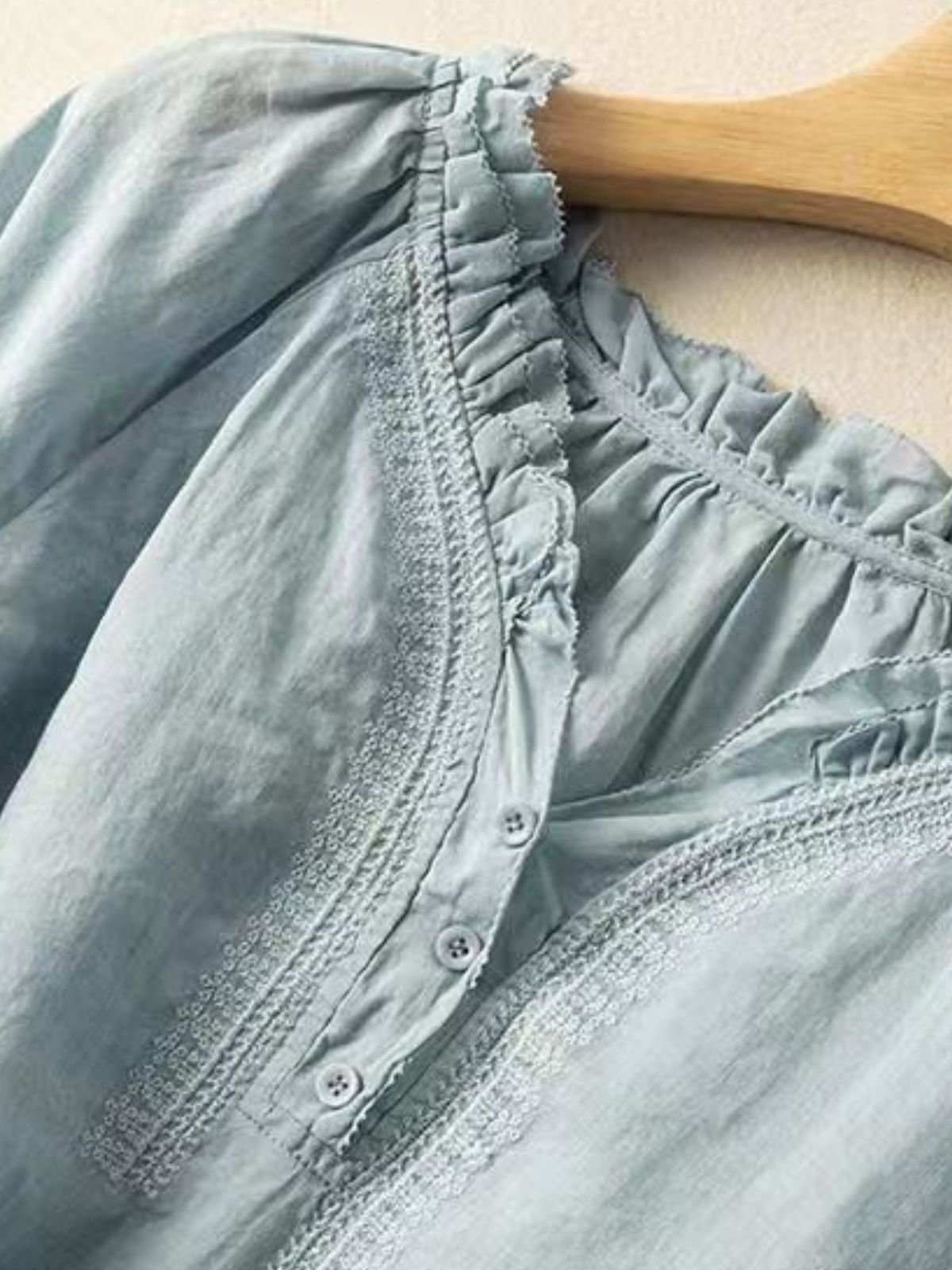 Lotus Blattkragen Langarm Unifarben Regelmäßig Weit Bluse für Damen