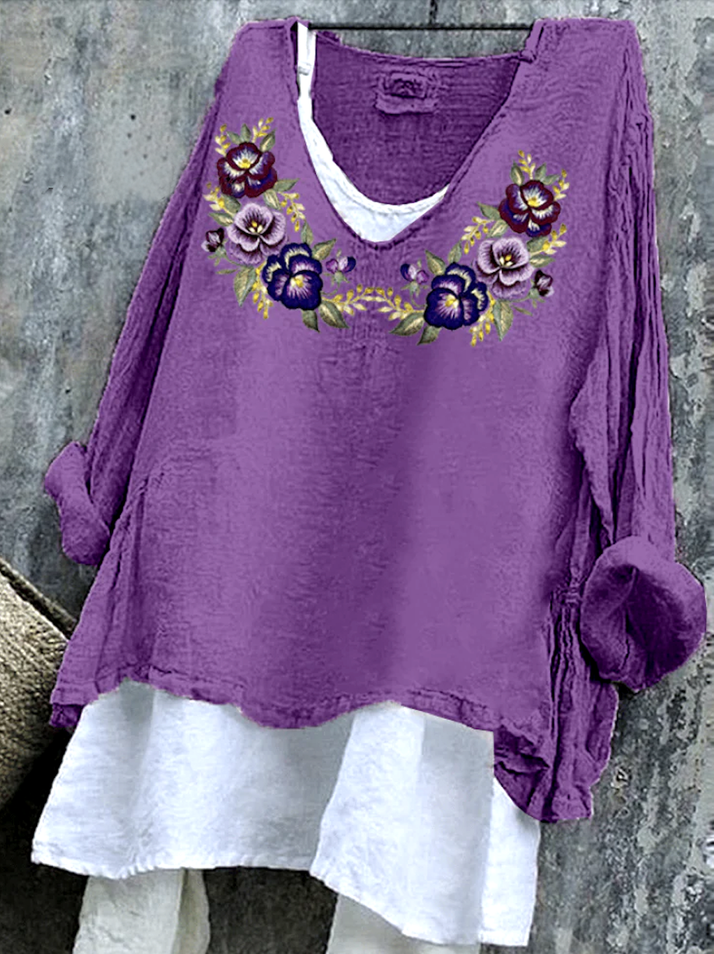 Lässig Geblümt Rundhals Langarm T-Shirt