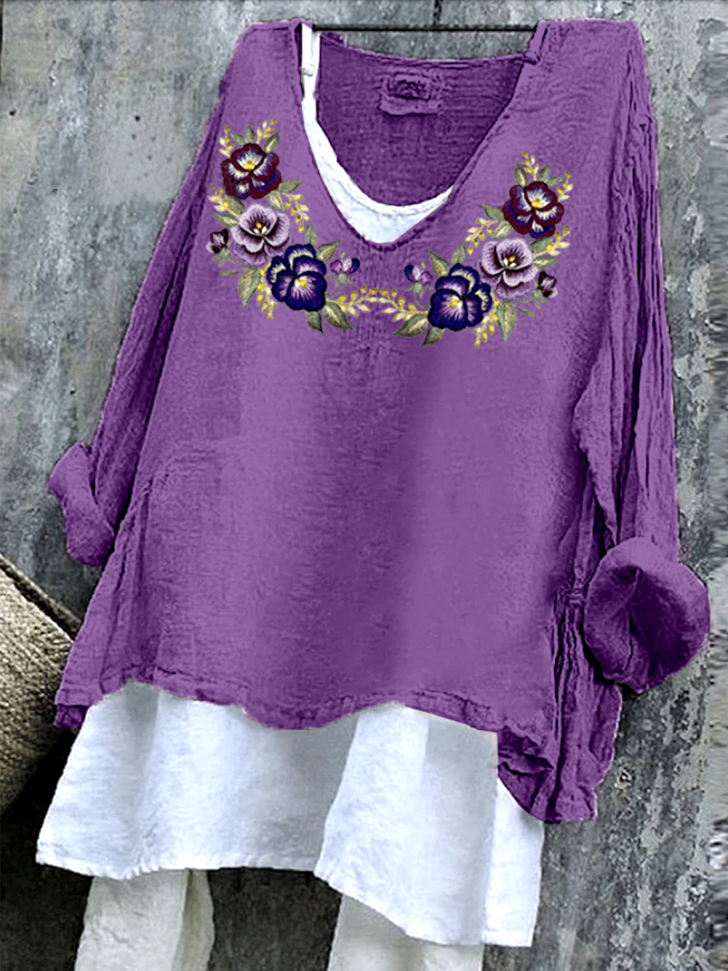 Lässig Geblümt Rundhals Langarm T-Shirt