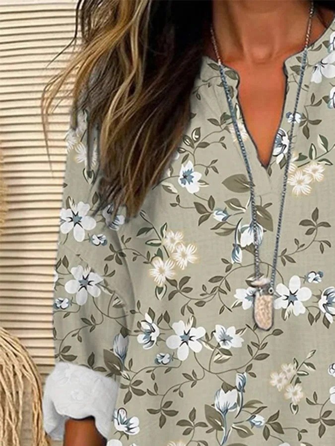 Schalkragen Halbarm Geblümt Regelmäßig Weit Bluse für Damen