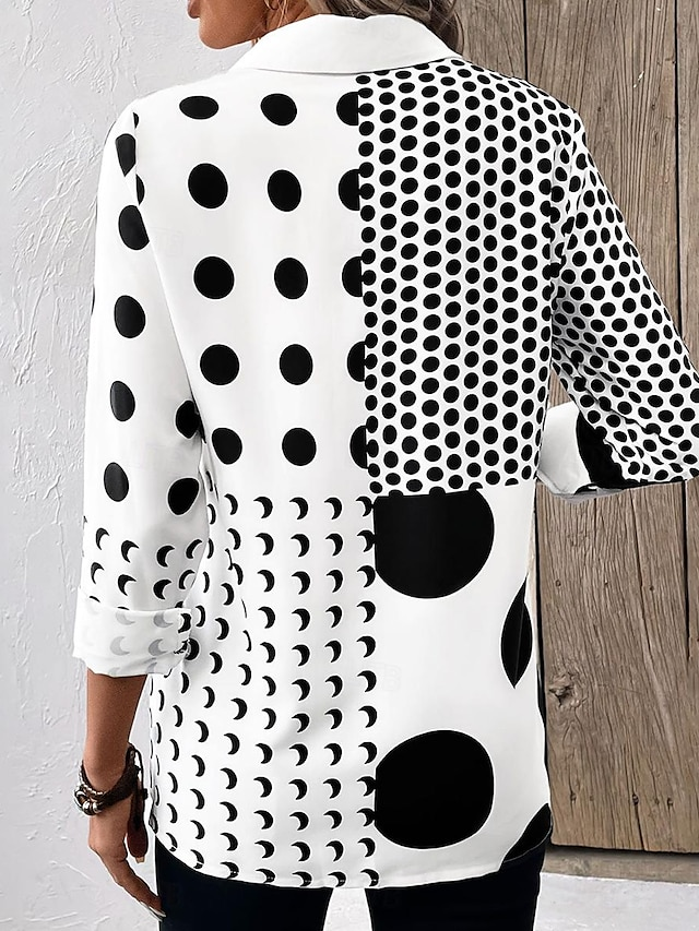 Hemdkragen Langarm Polka Dots Regelmäßig Mikroelastizität Regelmäßige Passform Bluse für Damen