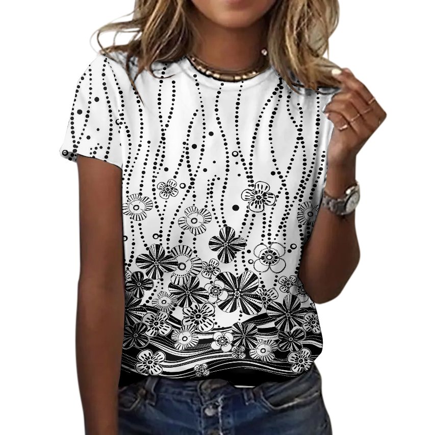 Lässig Geblümt Rundhals Kurzarm T-Shirt