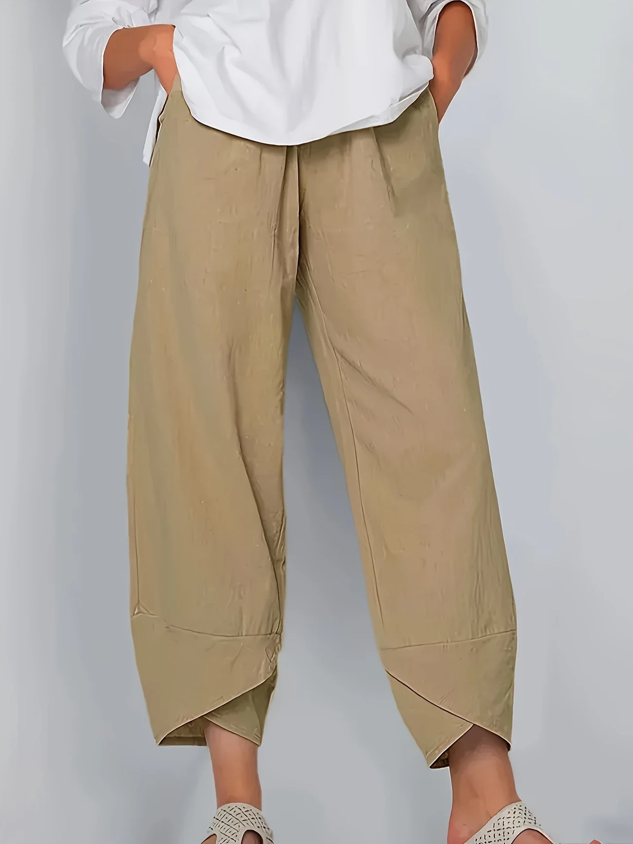 Damen Unifarben Caprihosen Hose Lässig Sommer Hose