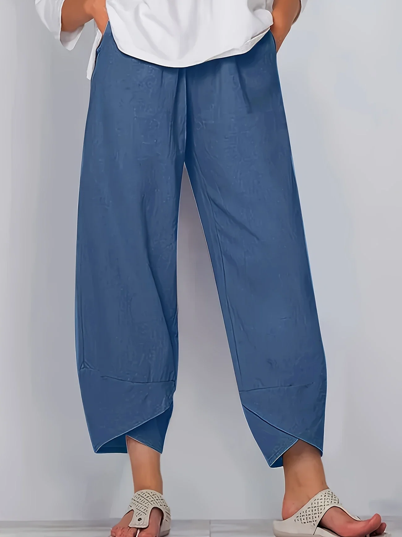Damen Unifarben Caprihosen Hose Lässig Sommer Hose