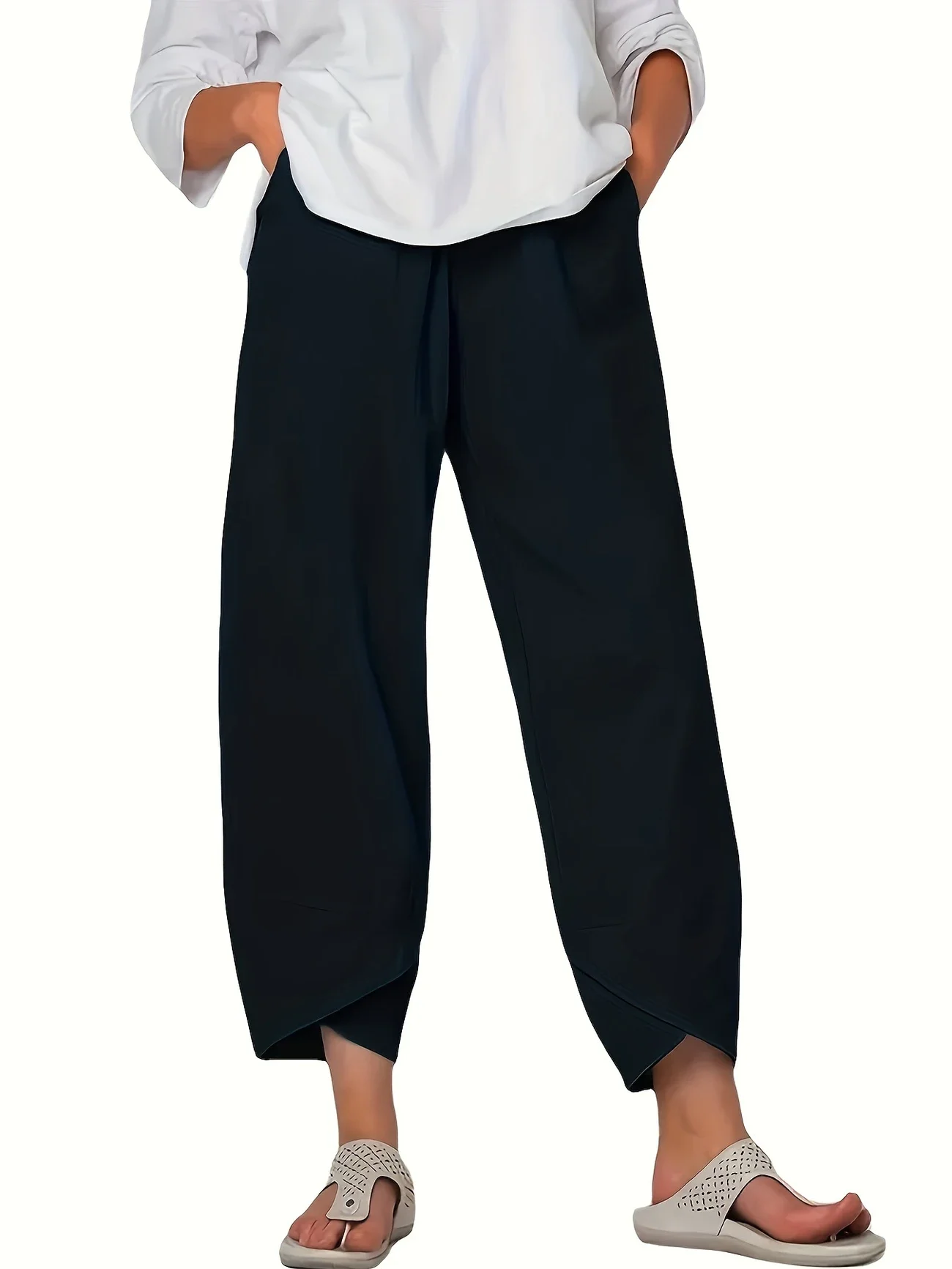 Damen Unifarben Caprihosen Hose Lässig Sommer Hose