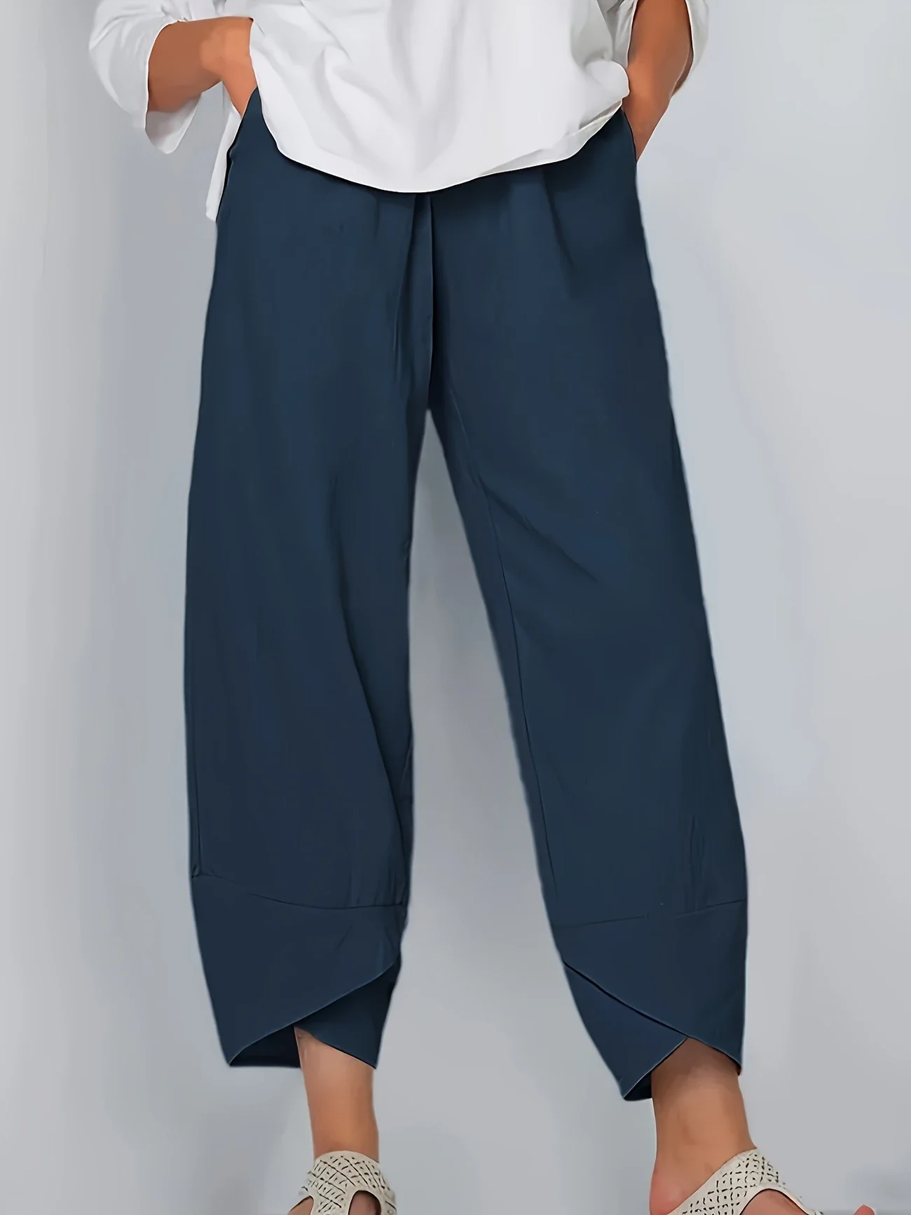 Damen Unifarben Caprihosen Hose Lässig Sommer Hose