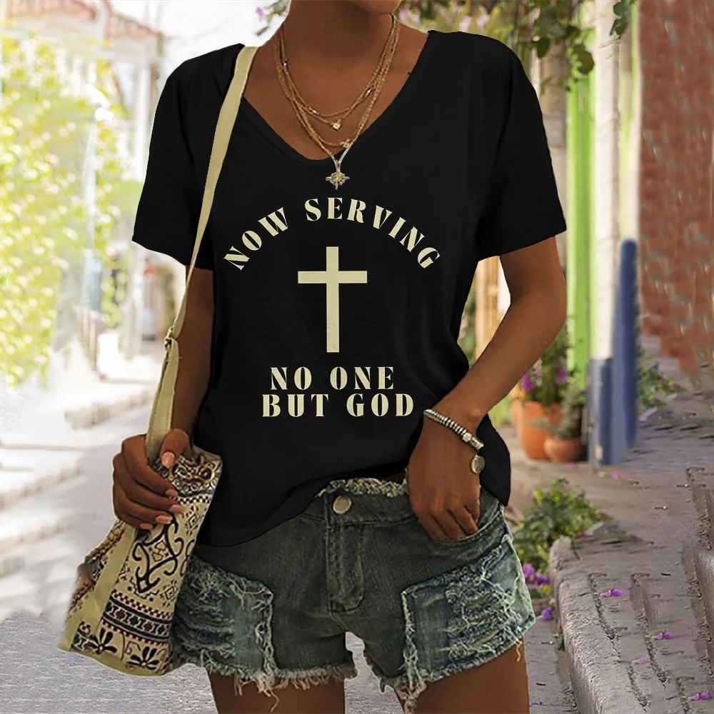 Lässig Geblümt V-Ausschnitt Kurzarm T-Shirt