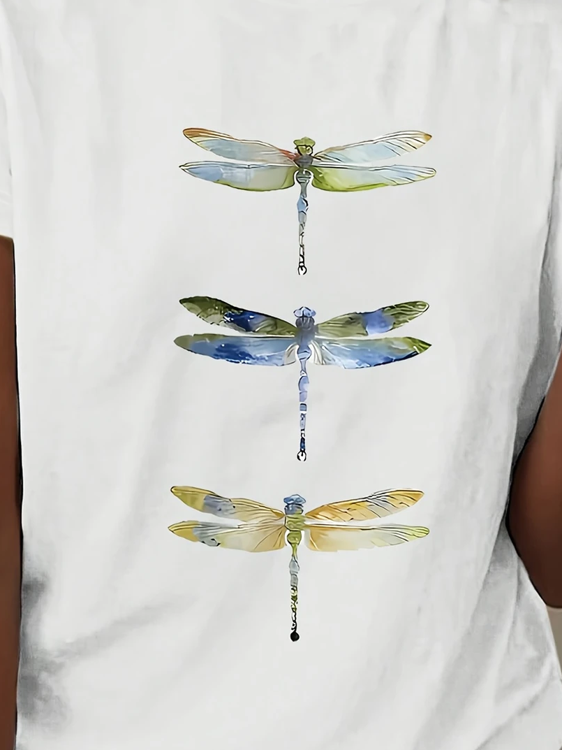 Lässig Libelle Rundhals Kurzarm T-Shirt