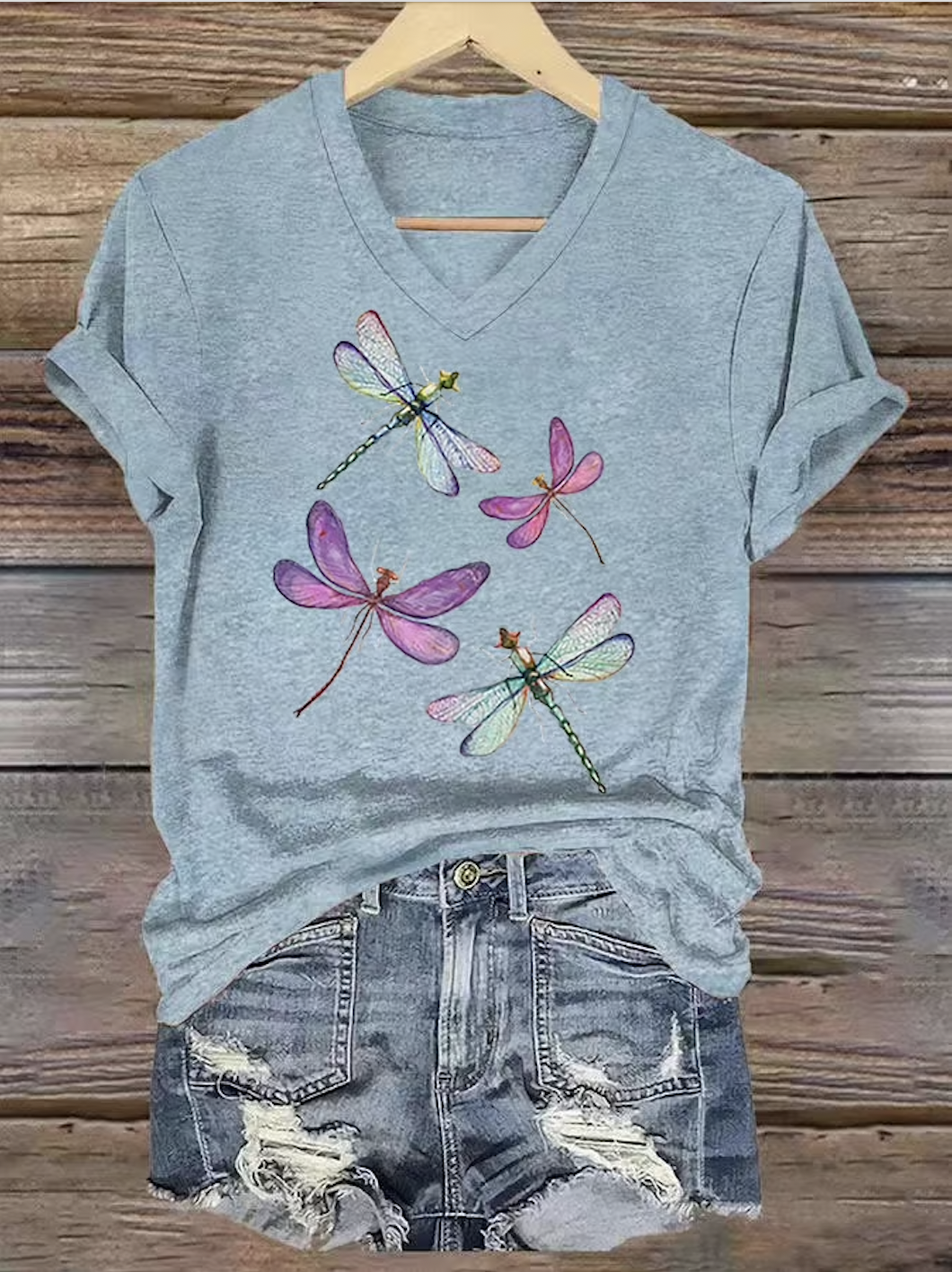 Lässig Geblümt V-Ausschnitt Kurzarm T-Shirt