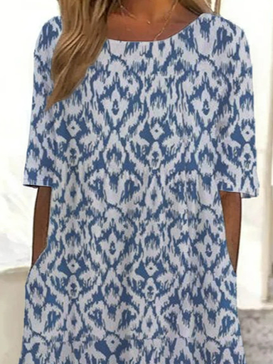 Damen Geblümt Rundhals Kurzarm Bequem Lässig Print Maxikleid