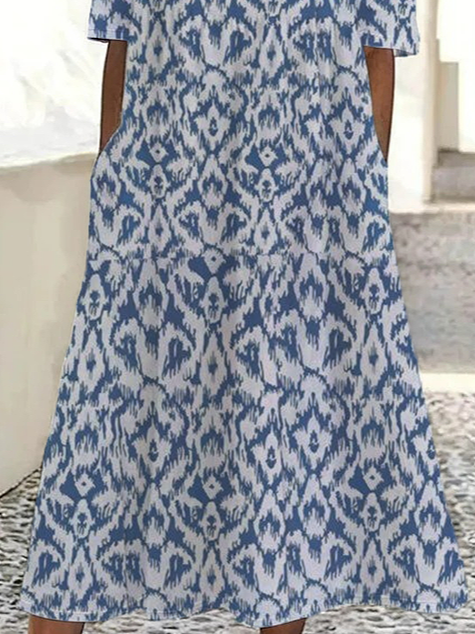 Damen Geblümt Rundhals Kurzarm Bequem Lässig Print Maxikleid