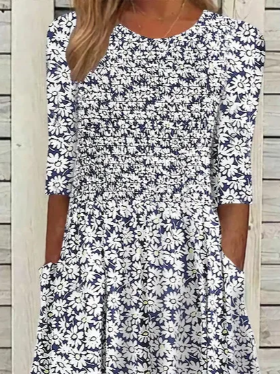 Damen Geblümt Rundhals Kurzarm Bequem Lässig Print Maxikleid