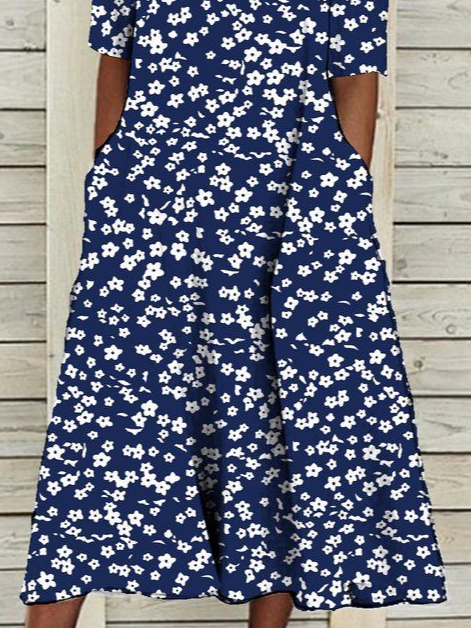 Damen Geblümt Rundhals Kurzarm Bequem Lässig Print Maxikleid