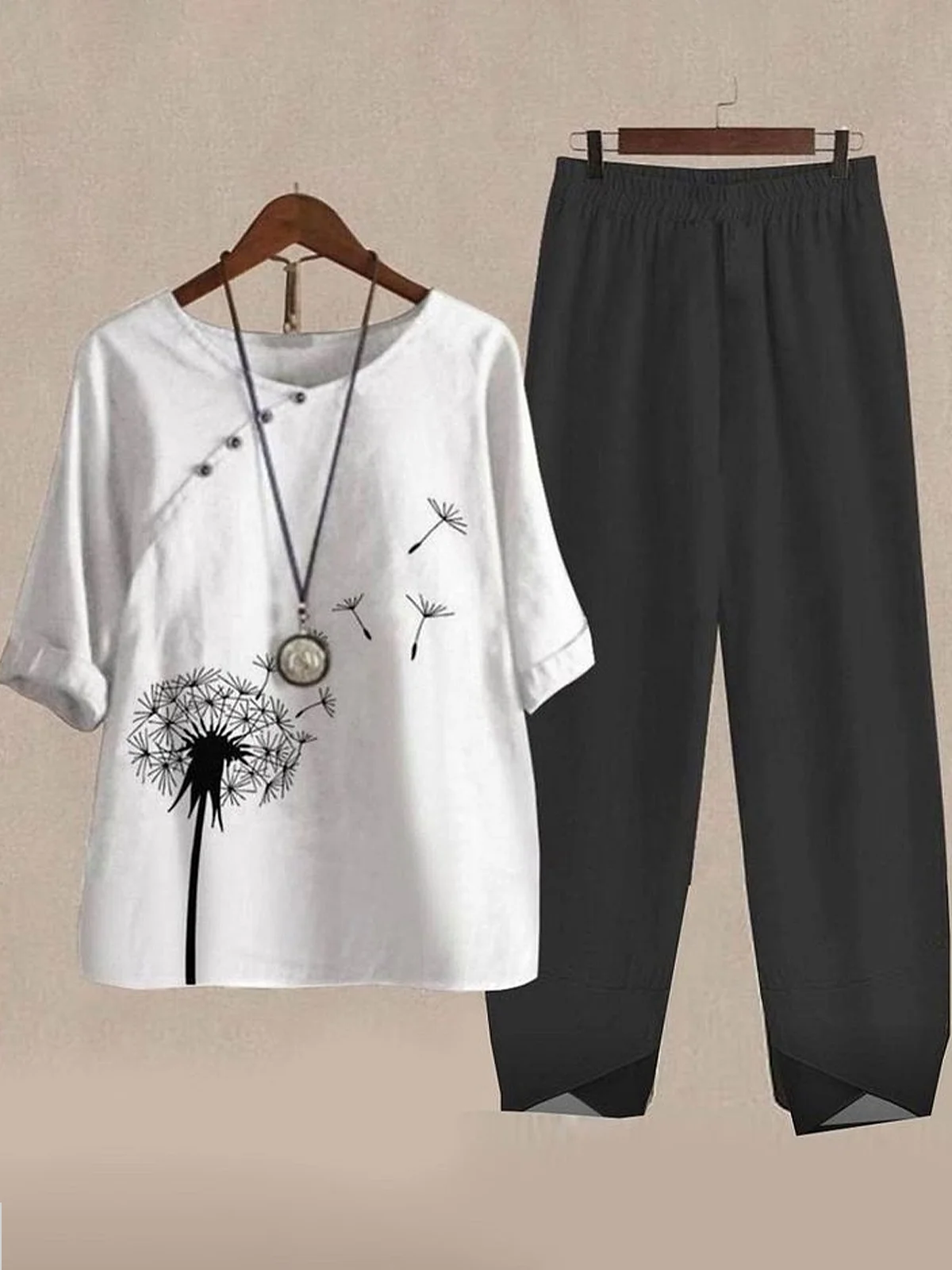 Damen Geblümt Print Zweiteiliges Set Täglich Halbarm Lässig Sommer Bluse mit Hose Matching Set