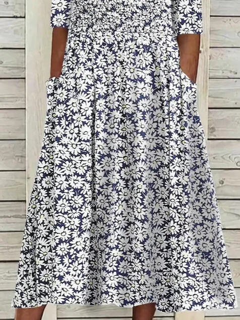 Damen Geblümt Rundhals Kurzarm Bequem Lässig Print Maxikleid