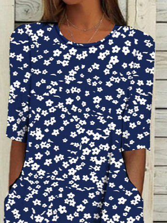 Damen Geblümt Rundhals Kurzarm Bequem Lässig Print Maxikleid
