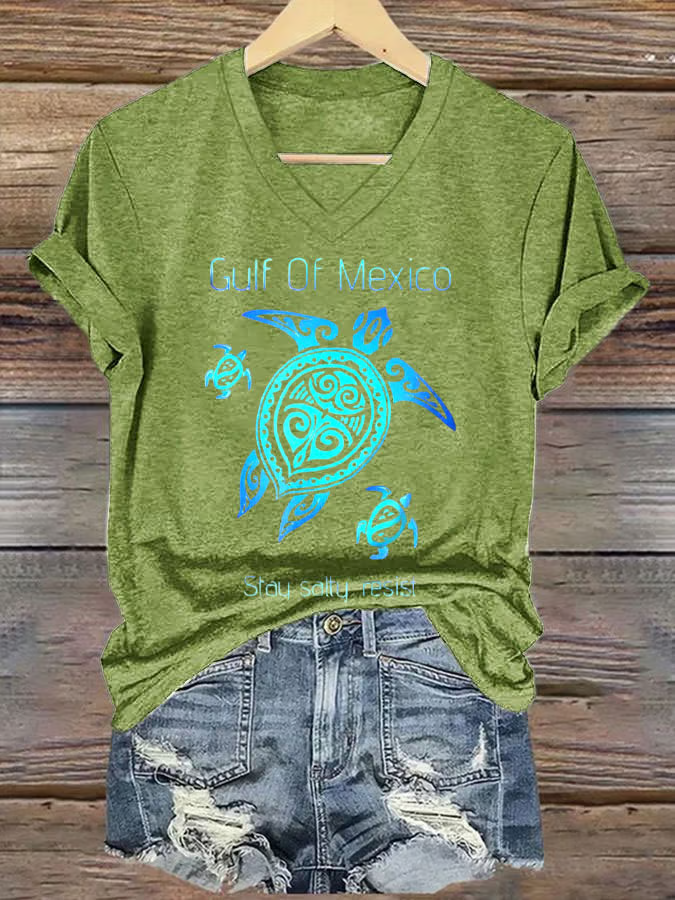 Lässig Schildkröte V-Ausschnitt Kurzarm T-Shirt
