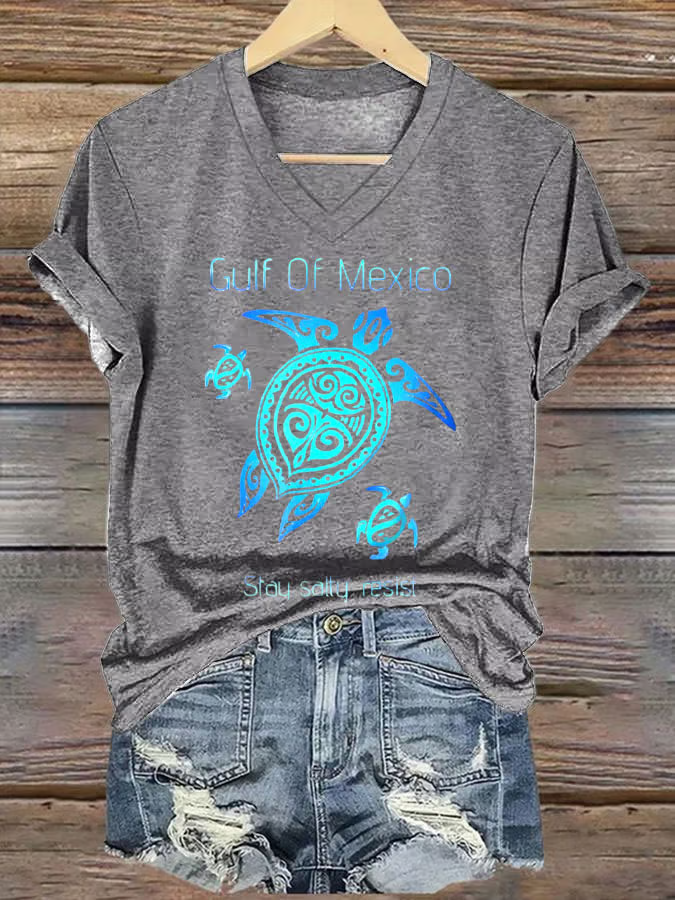Lässig Schildkröte V-Ausschnitt Kurzarm T-Shirt