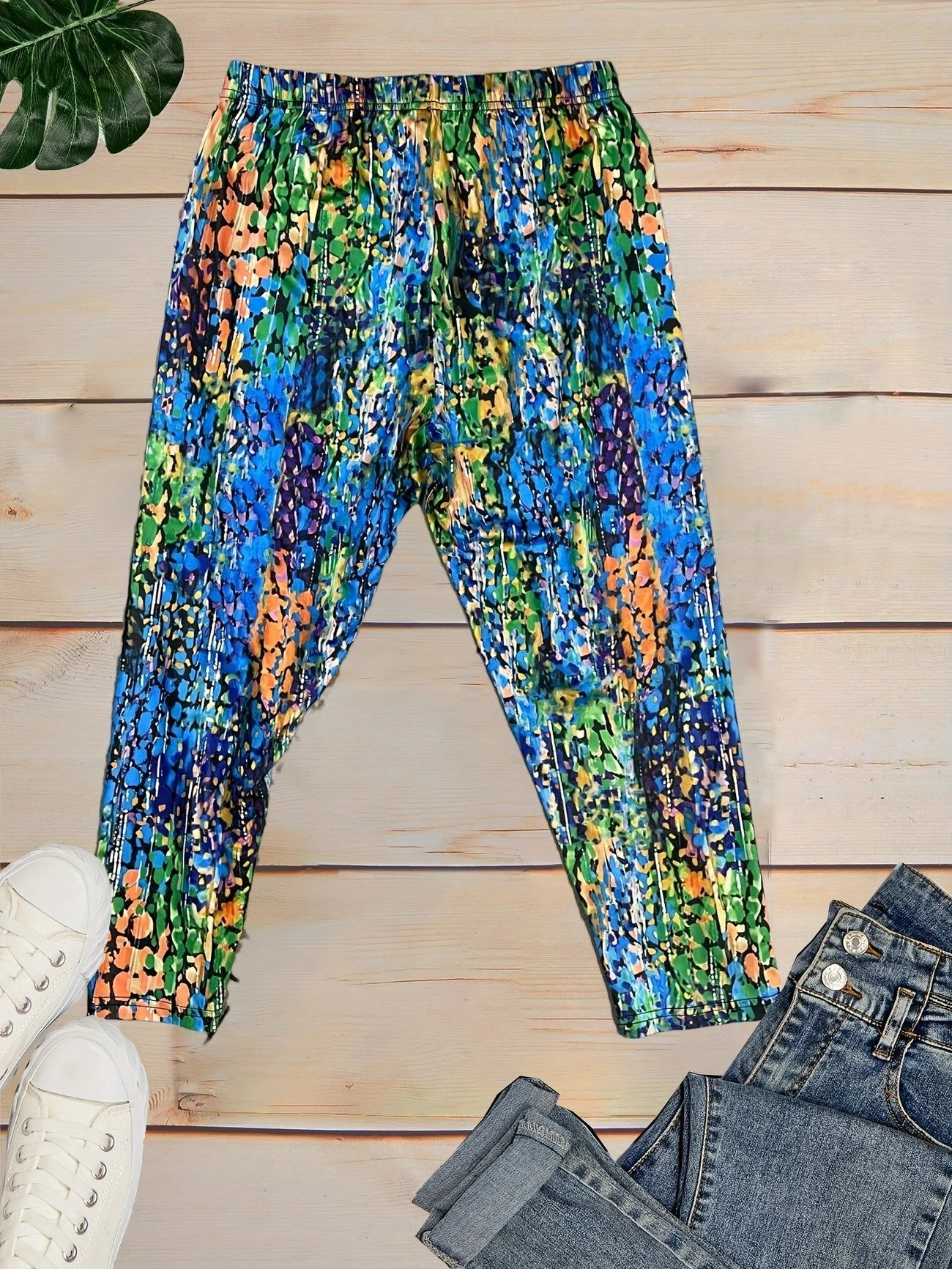 Retro Abstrakt Caprihosen Leggings